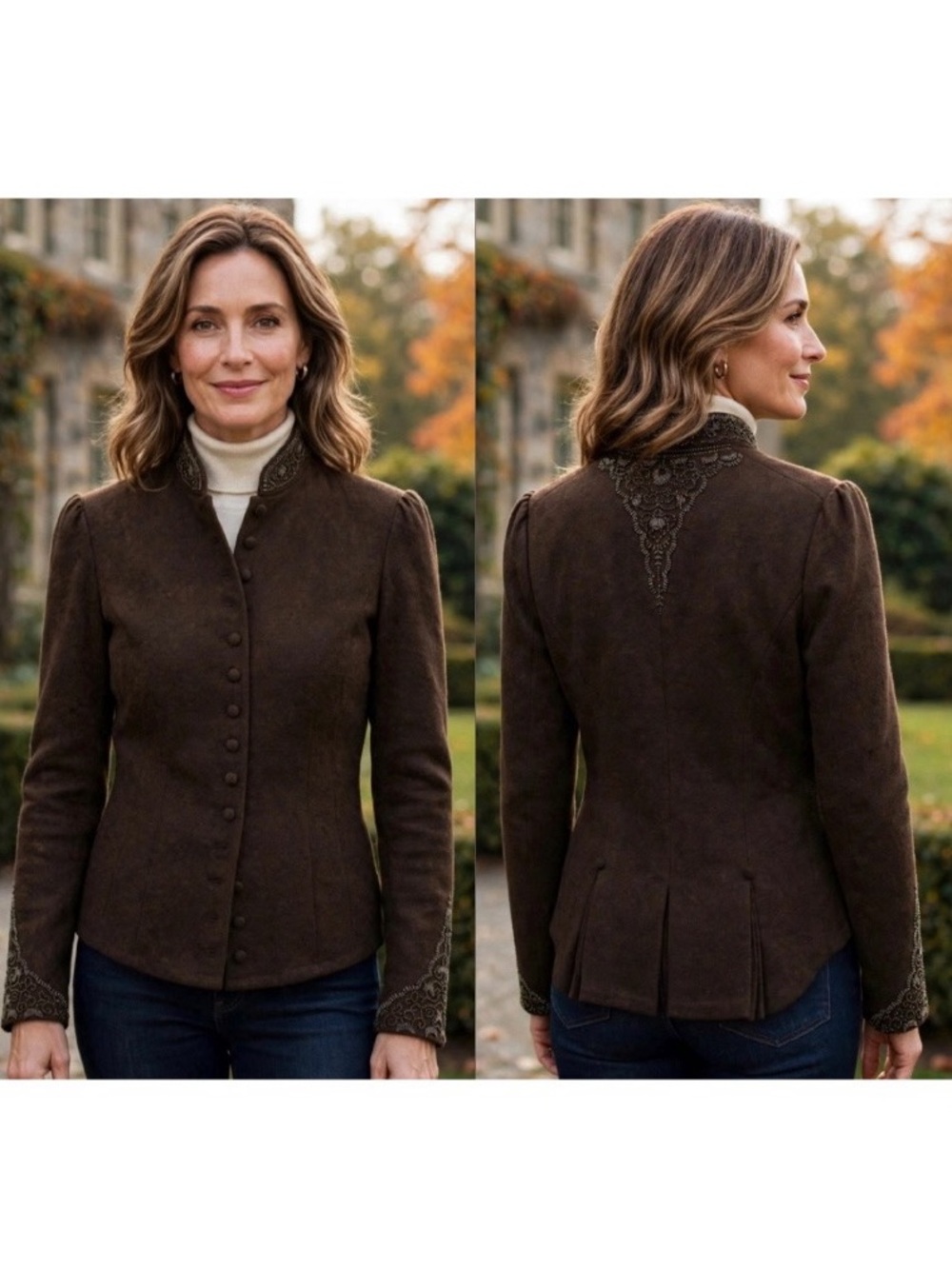Ralph Lauren || Equestrian Style Wool Beaded Button Front Jacket Brown Large